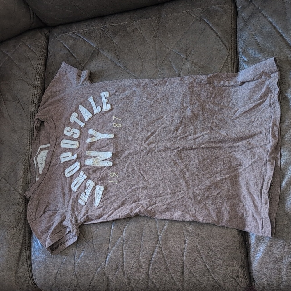 Aeropostal Womens T-Shirt Style Top‎ Size S Taupe,LOGO-applique-classic crew